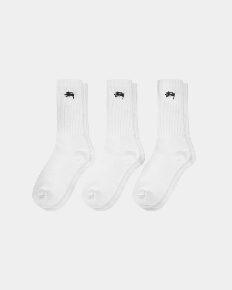 Stussy Stock Crew Pack Socks White | Israel-76328