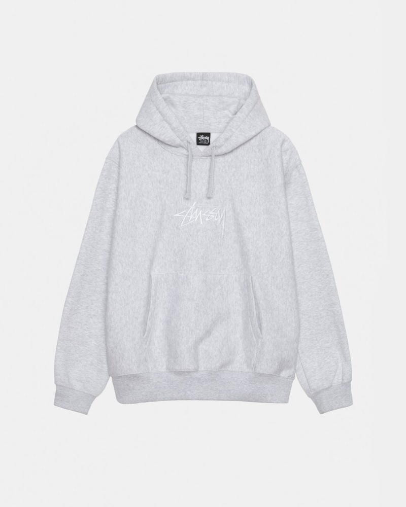 Stussy Stock Logo Applique Hoodie Grey/White | Israel-65498