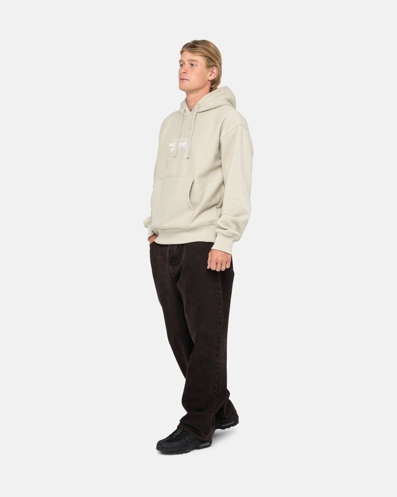 Stussy Stock Logo Applique Hoodie Khaki | Israel-54398