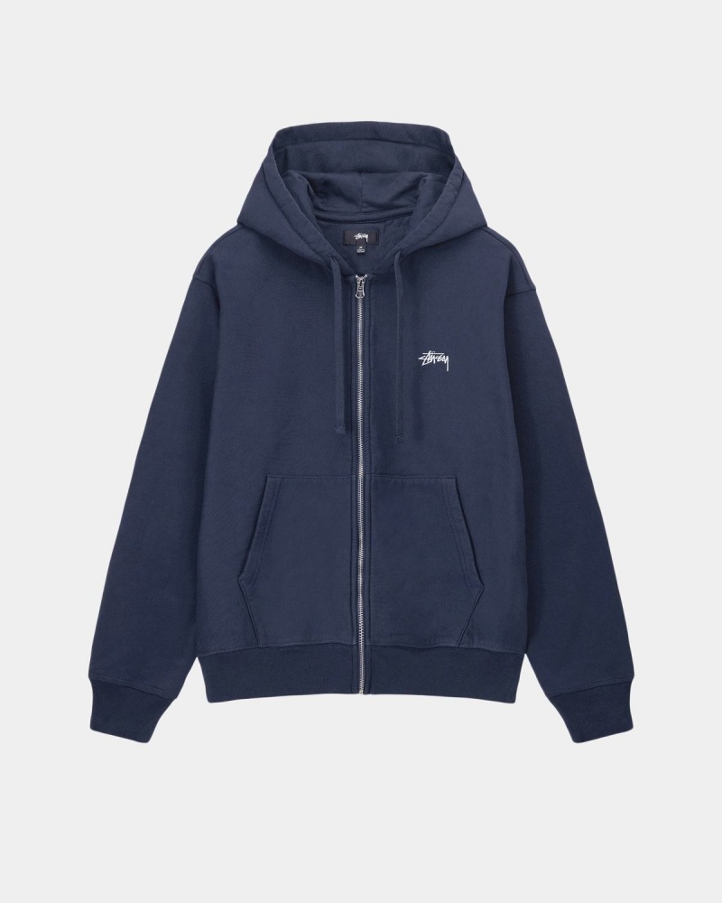 Stussy Stock Logo Zip Hoodie Navy | Israel-89641