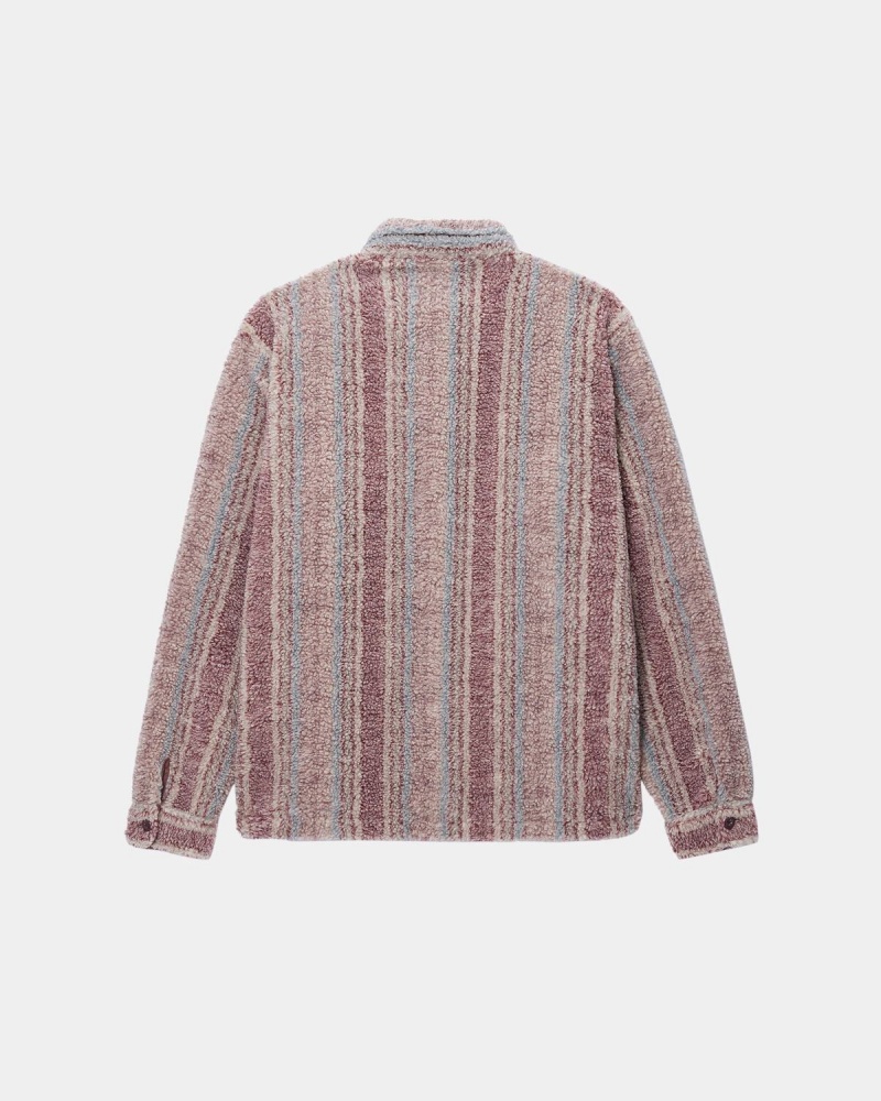 Stussy Striped Sherpa Shirts Berry | Israel-52834