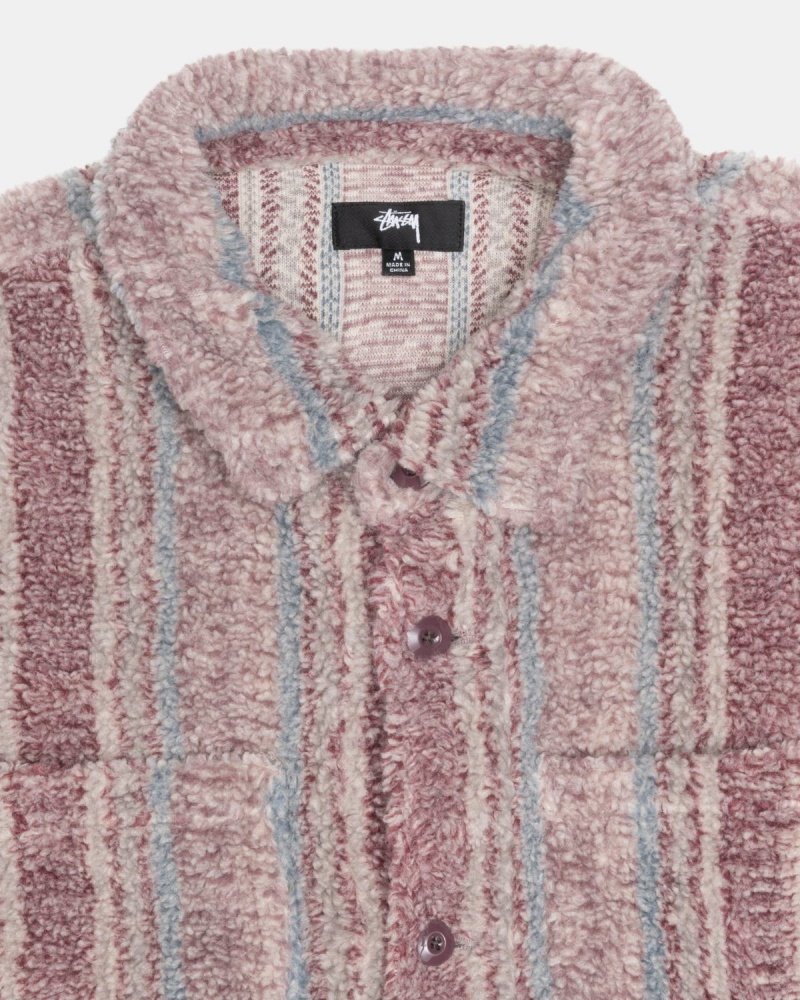 Stussy Striped Sherpa Shirts Berry | Israel-52834