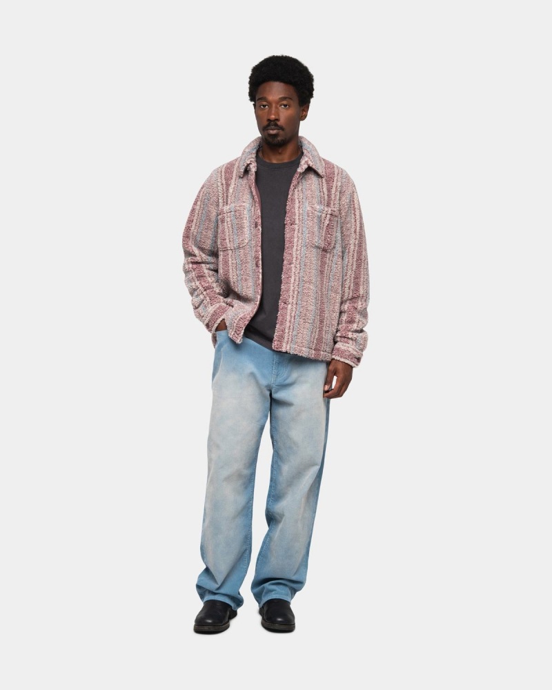 Stussy Striped Sherpa Shirts Berry | Israel-52834