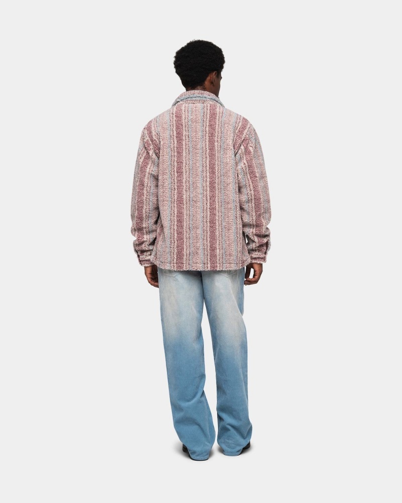 Stussy Striped Sherpa Shirts Berry | Israel-52834