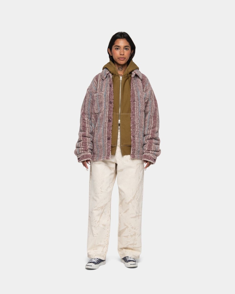 Stussy Striped Sherpa Shirts Berry | Israel-52834