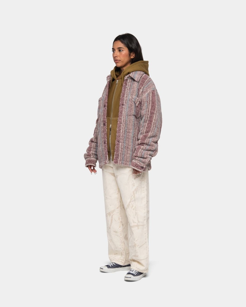 Stussy Striped Sherpa Shirts Berry | Israel-52834