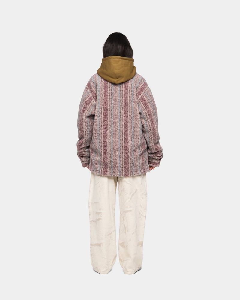 Stussy Striped Sherpa Shirts Berry | Israel-52834