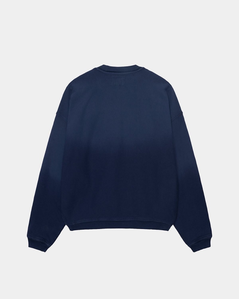 Stussy Sun Faded Oversized Crew Sweatshirt Navy | Israel-37842