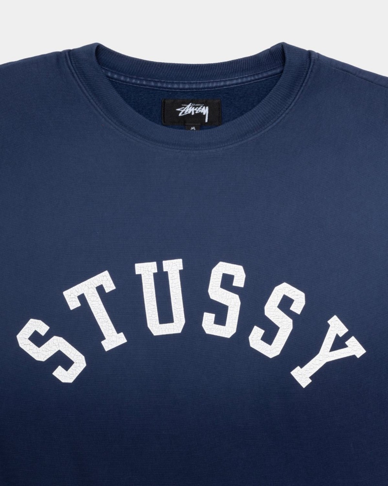 Stussy Sun Faded Oversized Crew Sweatshirt Navy | Israel-37842