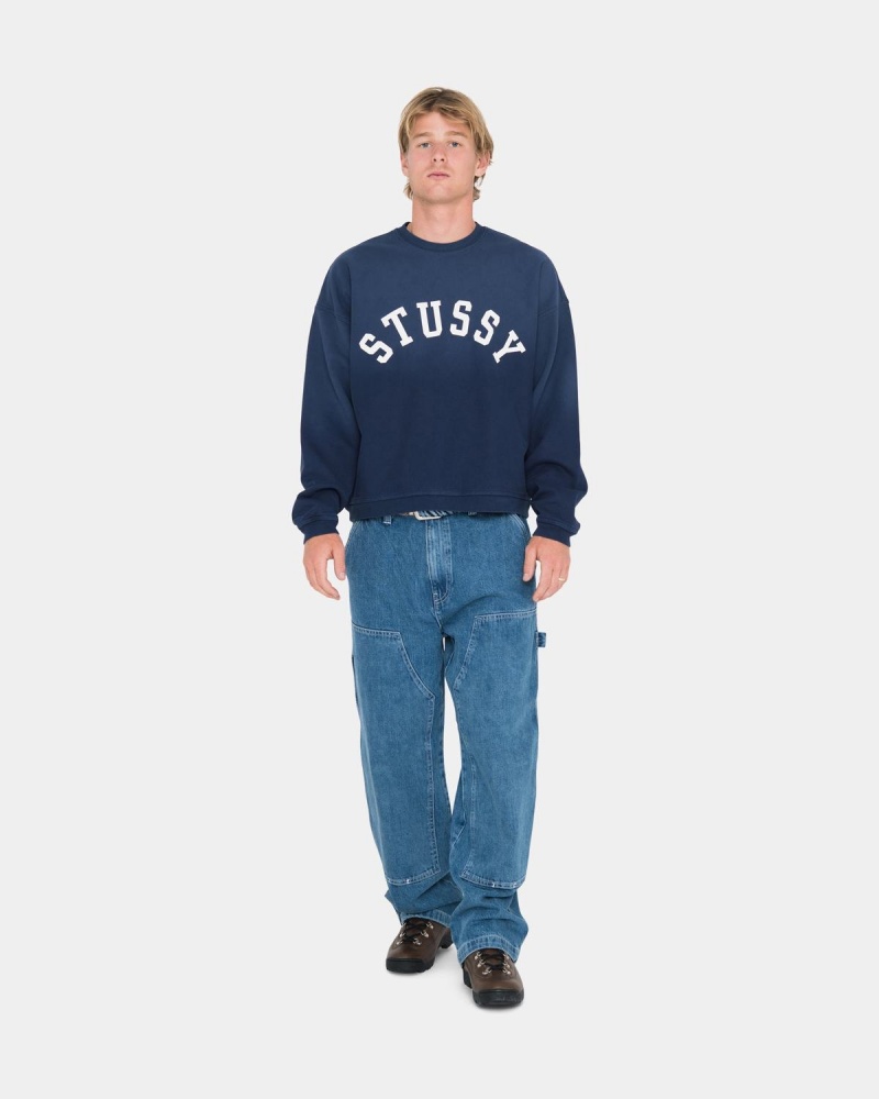 Stussy Sun Faded Oversized Crew Sweatshirt Navy | Israel-37842