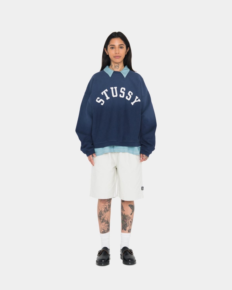 Stussy Sun Faded Oversized Crew Sweatshirt Navy | Israel-37842