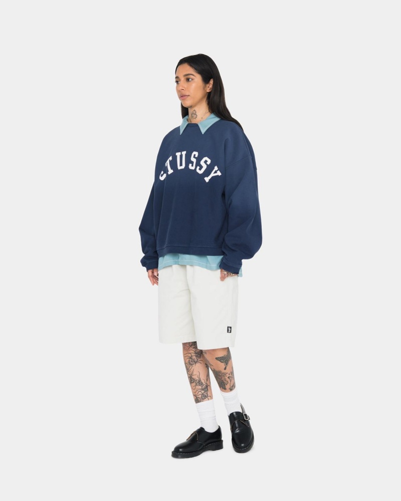 Stussy Sun Faded Oversized Crew Sweatshirt Navy | Israel-37842