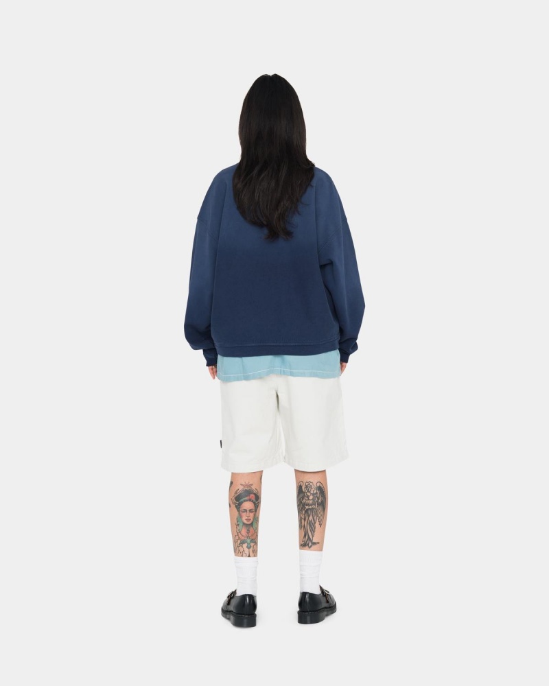 Stussy Sun Faded Oversized Crew Sweatshirt Navy | Israel-37842