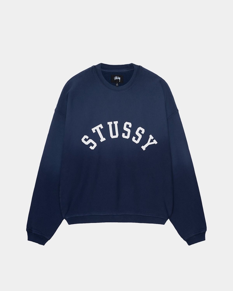 Stussy Sun Faded Oversized Crew Sweatshirt Navy | Israel-37842