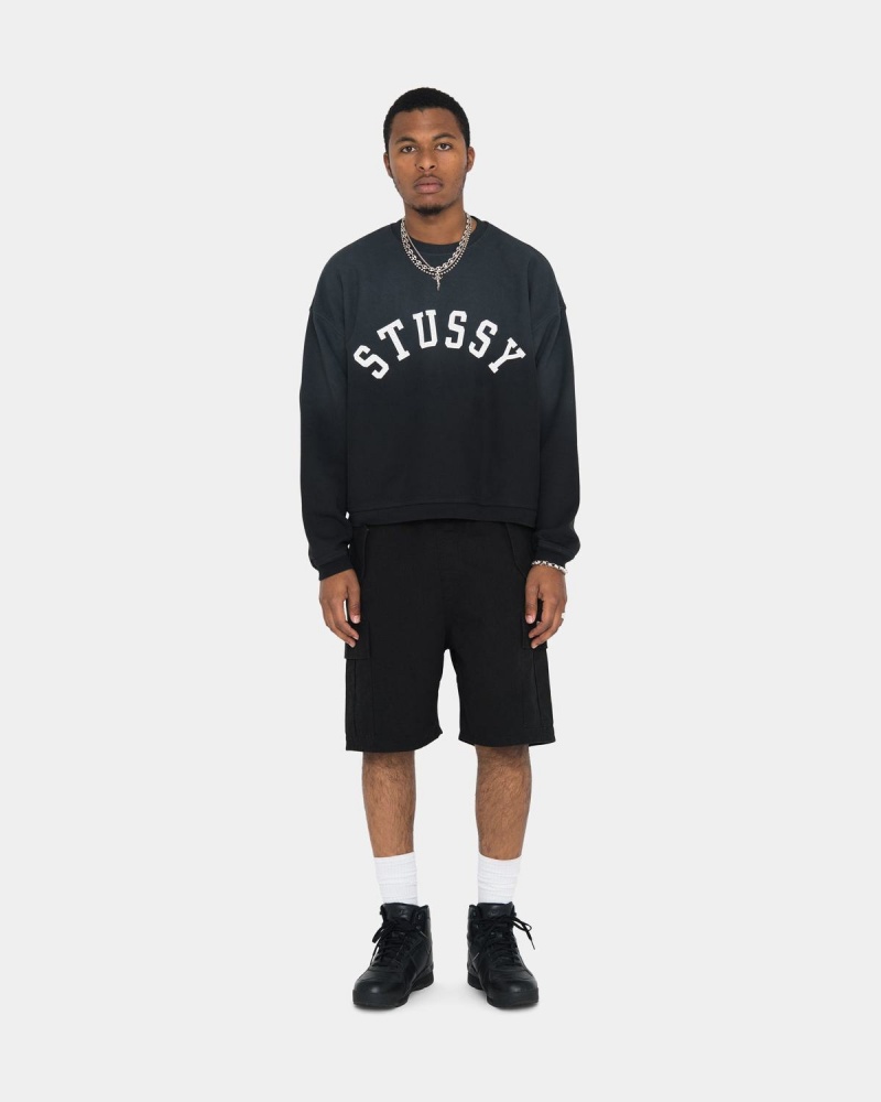 Stussy Sun Faded Oversized Crew Sweatshirt Black | Israel-06892