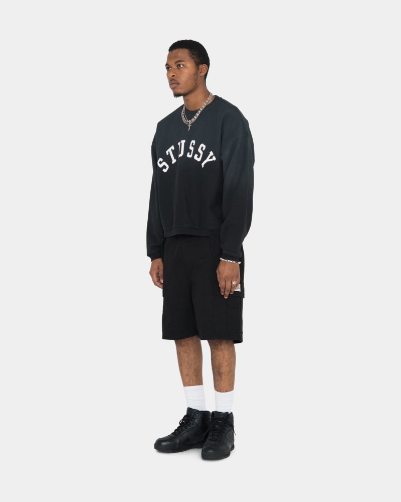 Stussy Sun Faded Oversized Crew Sweatshirt Black | Israel-06892