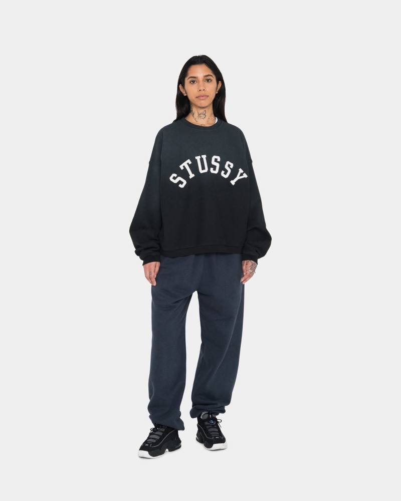 Stussy Sun Faded Oversized Crew Sweatshirt Black | Israel-06892