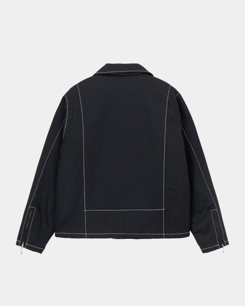 Stussy Twill Moto Zip Jackets Black | Israel-41580