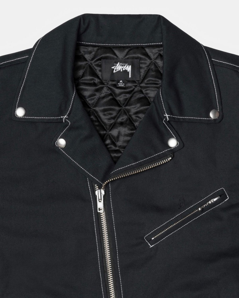 Stussy Twill Moto Zip Jackets Black | Israel-41580