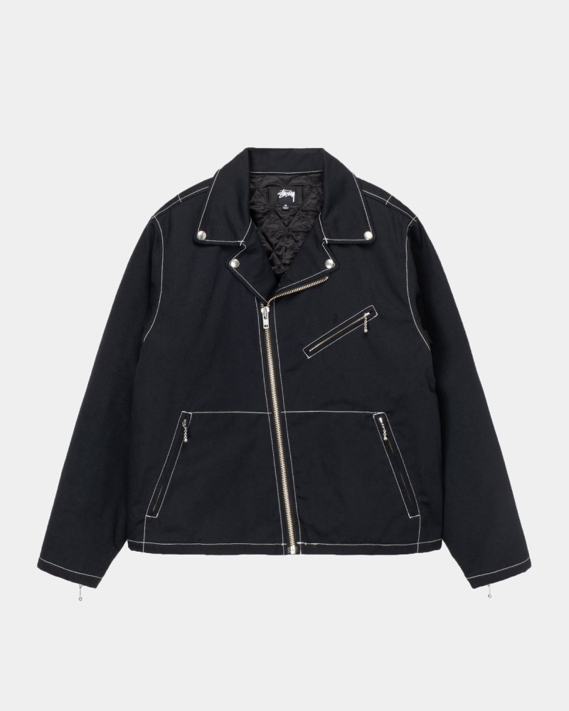 Stussy Twill Moto Zip Jackets Black | Israel-41580