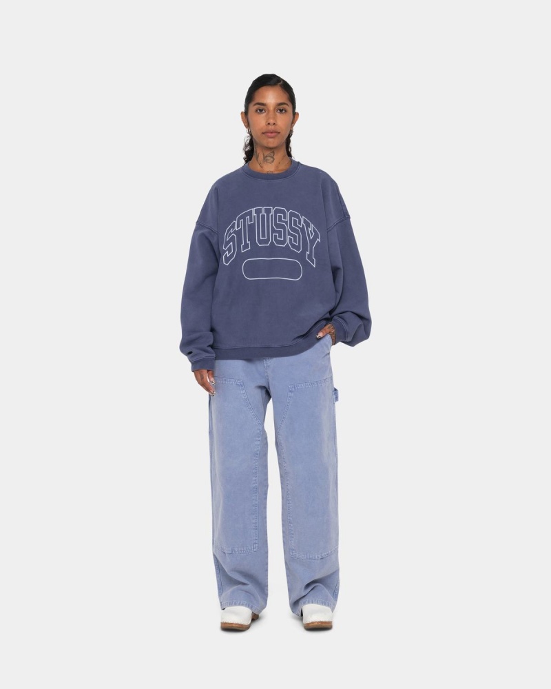 Stussy Varsity Oversized Crew Sweatshirt Blue | Israel-81734