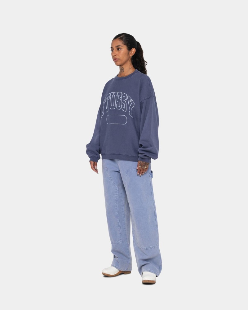 Stussy Varsity Oversized Crew Sweatshirt Blue | Israel-81734