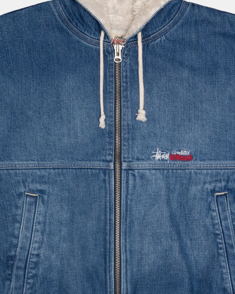 Stussy Work Denim Sherpa Jackets Blue | Israel-46273