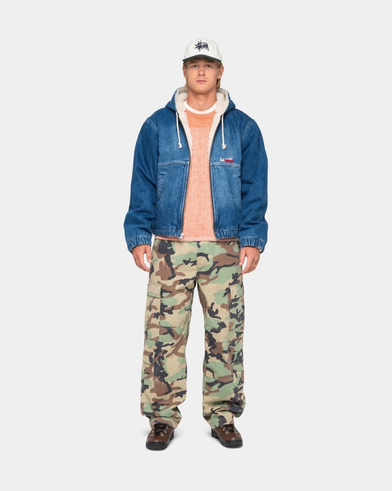 Stussy Work Denim Sherpa Jackets Blue | Israel-46273