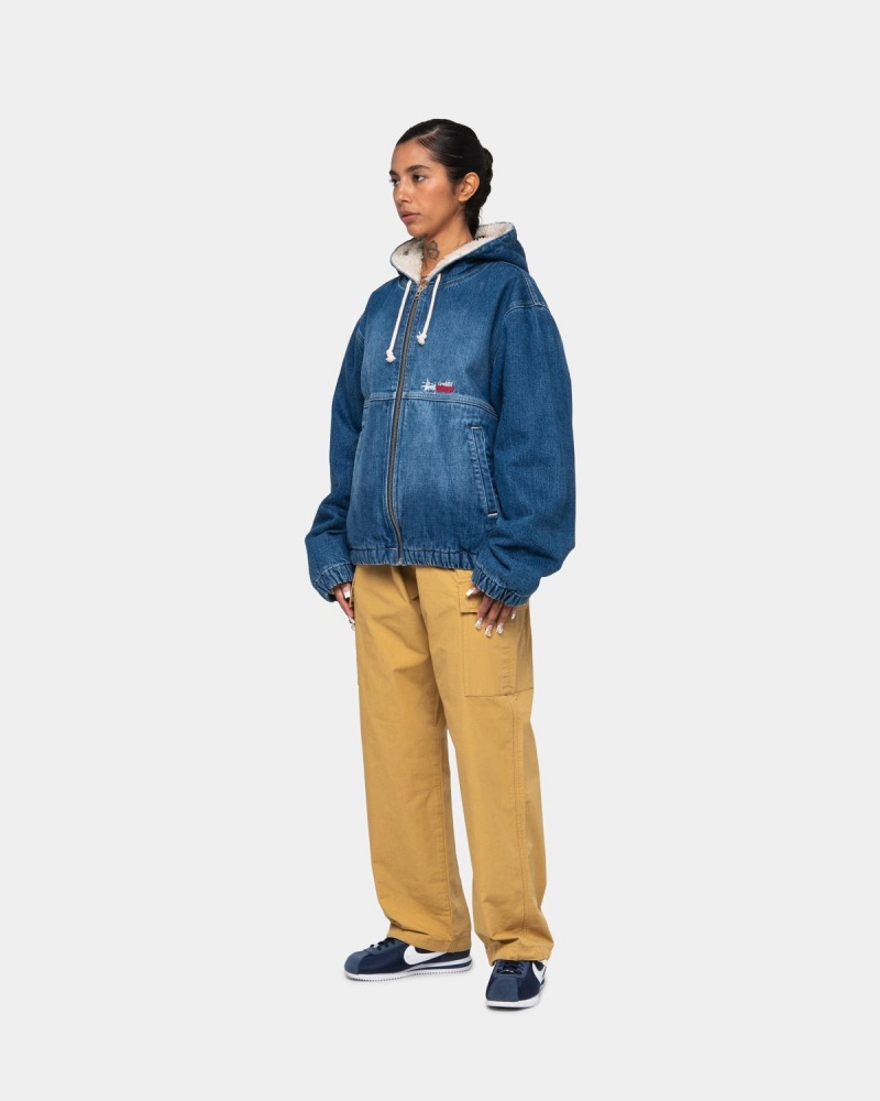 Stussy Work Denim Sherpa Jackets Blue | Israel-46273