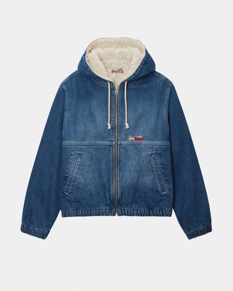 Stussy Work Denim Sherpa Jackets Blue | Israel-46273