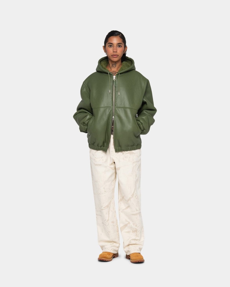 Stussy Work Shearling Jackets Green | Israel-42931