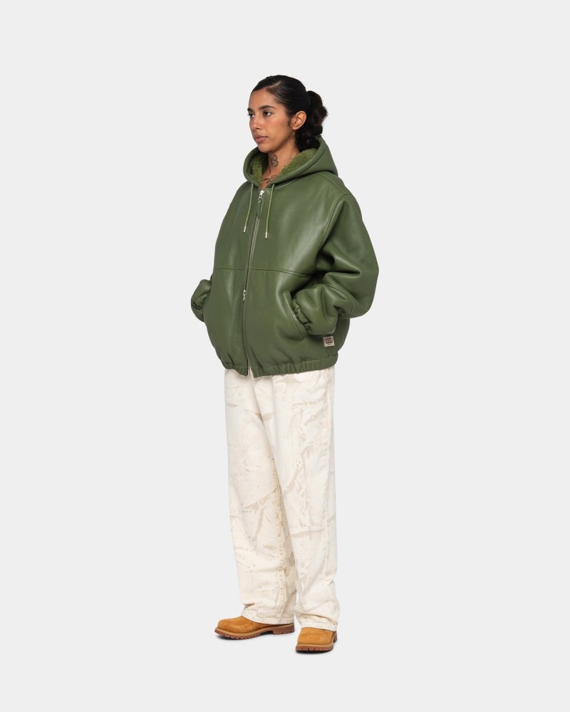 Stussy Work Shearling Jackets Green | Israel-42931