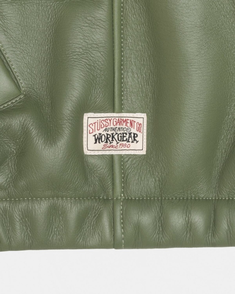 Stussy Work Shearling Jackets Green | Israel-42931