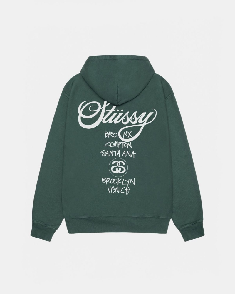 Stussy World Tour Pig. Dyed Hood Hoodie Forest | Israel-07896