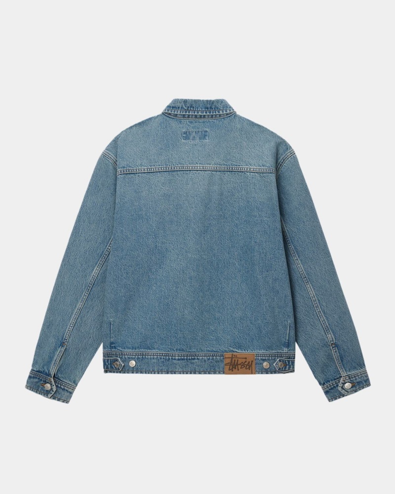 Stussy Zip Work Denim Jackets Blue | Israel-74025