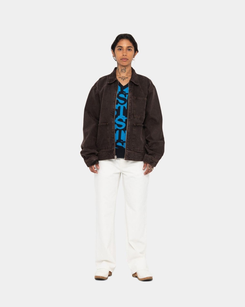 Stussy Zip Work Denim Jackets Espresso | Israel-75193