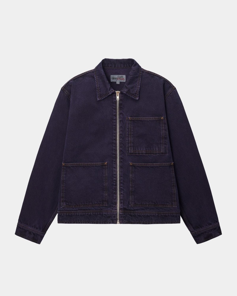 Stussy Zip Work Denim Jackets Navy | Israel-14957